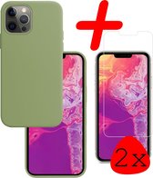 iPhone 13 Pro Max Hoesje Siliconen Met 2x Screenprotector - iPhone 13 Pro Max Case Met 2x Screenprotector Groen - iPhone 13 Pro Max Hoes - Groen