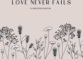 Ansichtkaart met envelop - A6 - 10x15cm - Nude - Christelijk - Love never fails - 1 stuk