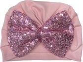 Turban - Grote strik - Glitter paillet - Roze/felroze