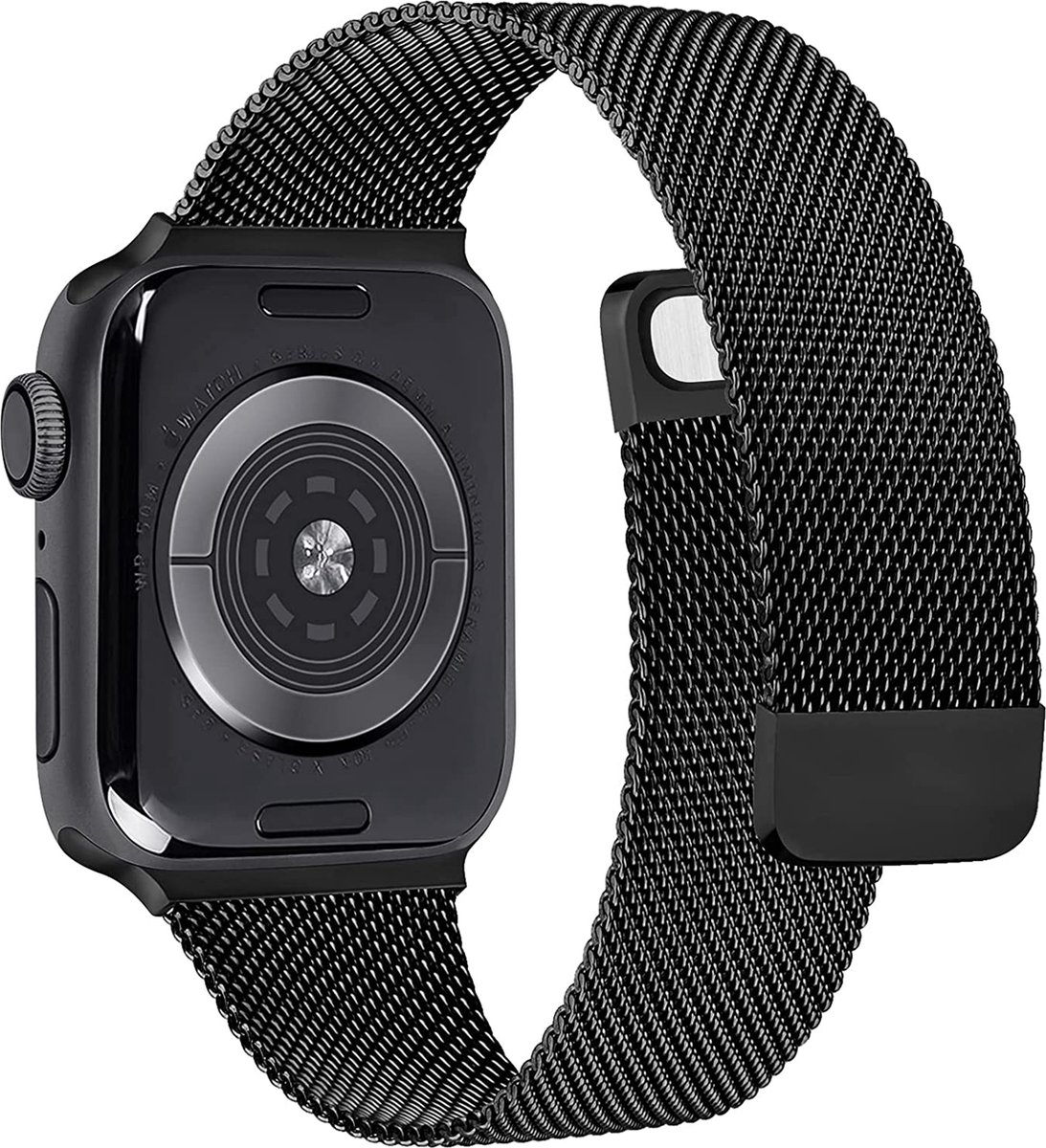 Zwart Bandje geschikt voor Apple Watch Series 1/2/3 42 mm & Series 4/5/6/SE 44 mm & Series 7 45 mm - Milanees Horlogebandje