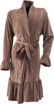 Badjas - taupe - velvet - velours - fluweel - ruffle - fluffy - maat S/M