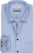 MARVELIS comfort fit overhemd - wit met blauw fijn gebloemd - Strijkvrij - Boordmaat: 48