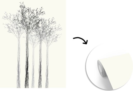 Behang - Fotobehang Een zwart-wit illustratie van een rij bomen - Breedte  165 cm x... | bol.com