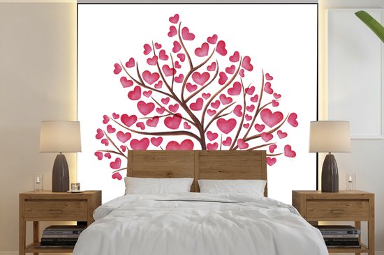 Papier peint photo vinyle - Une illustration d'un arbre avec des coeurs largeur 280 cm x hauteur 280 cm - Tirage photo sur papier peint (disponible en 7 tailles)