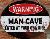 Warning Mancave!.  Metalen wandbord 25 x 20 cm.