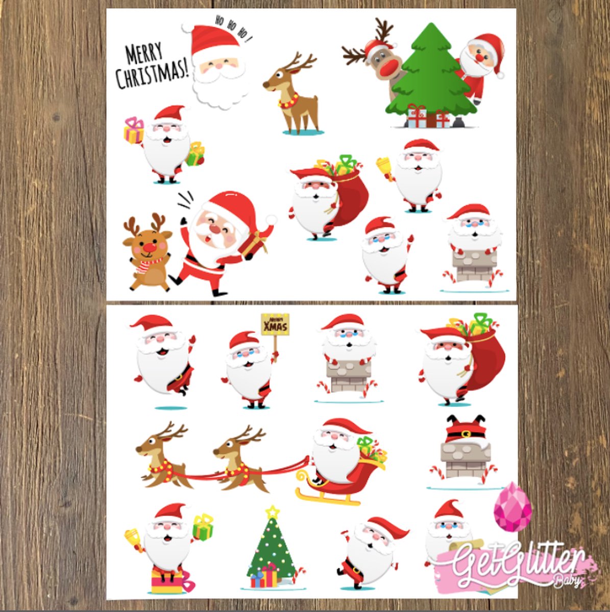 GetGlitterBaby® - Kerst Kinder Plak Tattoos / Tijdelijke Tattoo / Nep Tatoeage voor Kinderen - Kerstmin / Christmas / Kerstman / Rendier - 2 stuks