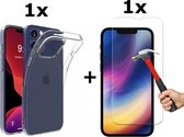 BixB iPhone 13 Pro Max hoesje - siliconen transparant backcover + screenprotector - tempered glass
