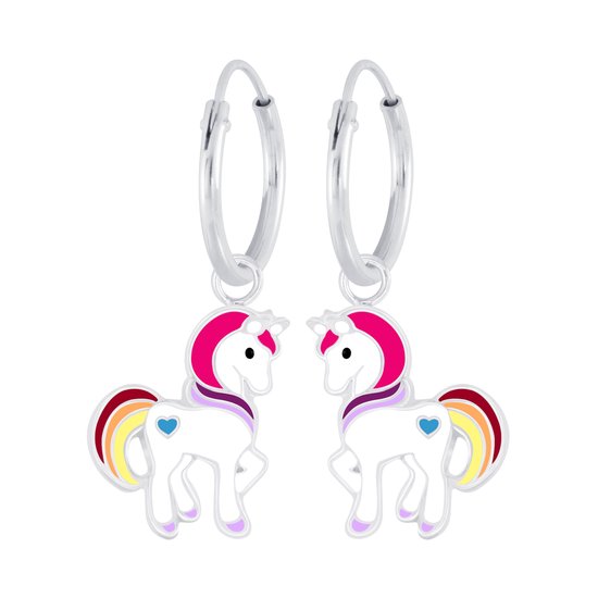 Joy|S - Zilveren Pony oorbellen - eenhoorn oorringen - unicorn gekleurd