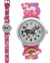 Kinderhorloge met paard afbeelding en roze siliconen bandje