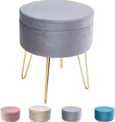 Luxury Buy® makeup tafel stoel -kaptafel kruk- fluweel-poef- ottoman- met opbergruimte- afneembare hoes- grijs-goud