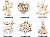 Kersthangers div. set1 - Hout - Kerstboomversiering - Kerstdecoratie 7cm - set van 6 stuks divers