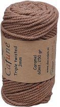 Cafuné macramé touw - Caramel - 3mm - 60m - 250gr - Triple Twist - 3ply - Gerecycled katoen