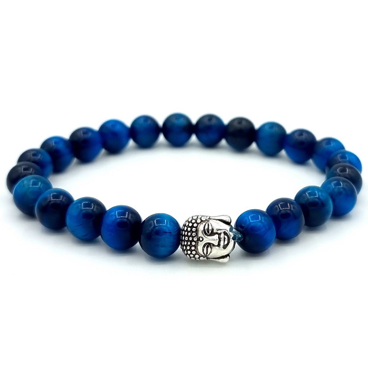Mala armband van natuursteen – Valkenoog / Blauwe Tijgeroog steen – buddha / boedha – 20 cm - Rhylane®
