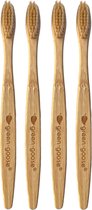 Doodadeals® Bamboe Tandenborstel – Bamboo Toothbrush – Ecologische Tandenborstel – Houtskool Haren – Zacht/Medium – 4 stuks