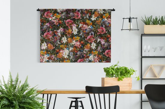 Tenture murale - Tissu mural - Fleurs - Art - Papillon - 150x112,50 cm - Tapisserie
