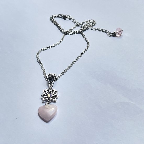 Wellness-House | Ketting Lotus Rozenkwarts | Ketting Met Natuursteen | Rozenkwarts | Liefde | Bescherming | Sereen | Zen | Cadeau