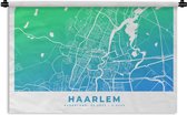 Wandkleed - Wanddoek - Stadskaart - Haarlem - Groen - Blauw - 60x40 cm - Wandtapijt - Plattegrond