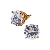 Zilveren oorbellen | Oorstekers | Rose gold plated oorstekers met rond zirkonia steentje, 10 mm