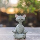 Boeddha Beeld Kat - Zen Poes - Buddha Kitten - Boeddhabeeldje - Zen Meester Kitty Chan - Grappig Kado - Cadeau - Valentijn - Moederdag - Verjaardag - Lichtgroen/Grijs