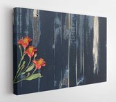 Onlinecanvas - Schilderij - Oude. Verweerde. Zwarte Houten Achtergrond. Rode Bloemen Art Horizontaal Horizontal - Multicolor - 50 X 40 Cm