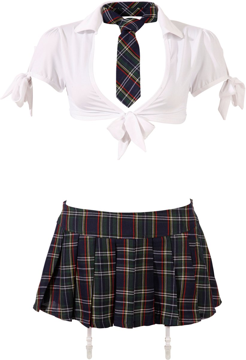 Goedkoopste Cottelli Collection – Stout School Meisje Set met Rok en Top voor Ondeugende Meiden – Maat S – Wit