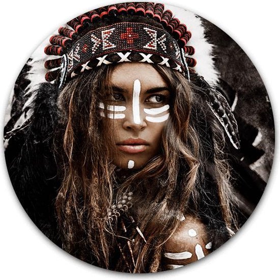Wandcirkel Native Woman - WallCatcher | Plexiglas | Rond schilderij | Muurcirkel Indianen vrouw