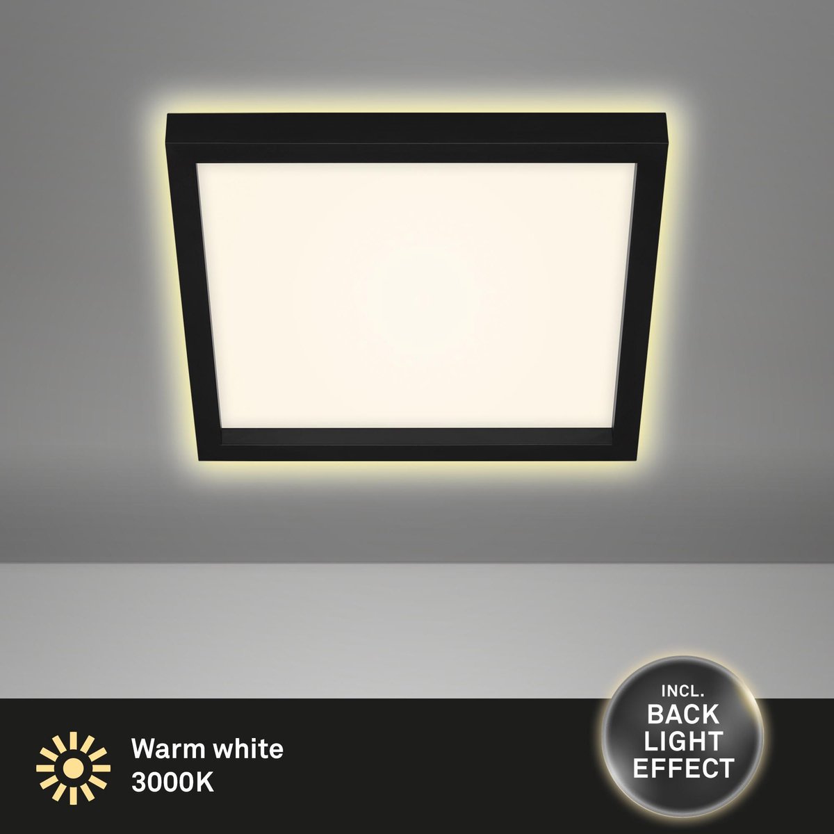 Briloner Leuchten - LED Badkamer Plafondlamp Met Achtergrondverlichting Ip44 Led Badkamerlamp Ultraplat Neutraal Wit Licht Zwart 420x35 Mm Dxh 3643 416