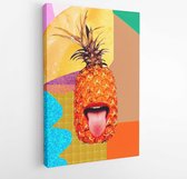 Hedendaagse kunstcollage. Grappige ananas en maximale partij. Modetextuur platliggend ontwerp - Modern Art Canvas - Verticaal - 740262751 - 40-30 Vertical
