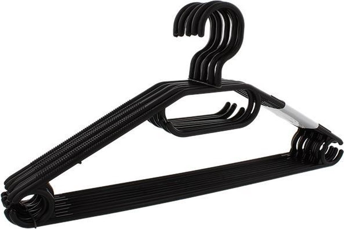 Bwa Commerce 10x Zwarte kledinghangers- Anti slip- Met broeklat- Metalen kledinghangers