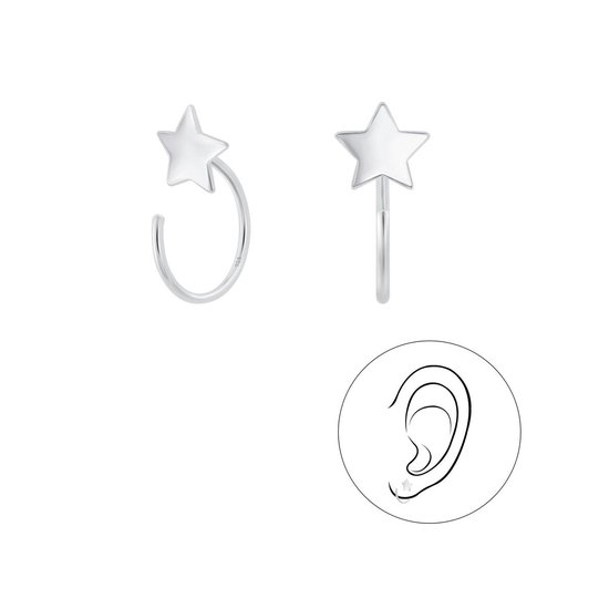 Joy|S - Zilveren ster oorbellen -  ear huggers