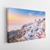 Charmant uitzicht op de zonsondergang van het traditionele Griekse dorp Oia op het eiland Santorini in Griekenland.- Modern Art Canvas - Horizontaal - 1445550260 - 115*75 Horizontal