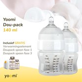 Combideal: Yoomi babyflessen duopack 140ml - 2x Babyflesje - Gratis babyfles verwarmer - Gratis speen fase 1 & 3