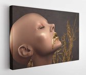 Onlinecanvas - Schilderij - Een Haarloze Vrouw Met Gouden Make-up Art Horizontaal Horizontal - Multicolor - 40 X 30 Cm