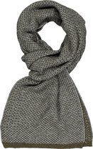 Profuomo heren sjaal - gebreid wolmengsel met zijde - olijfgroen met grijs structuur dessin - Maat: One size