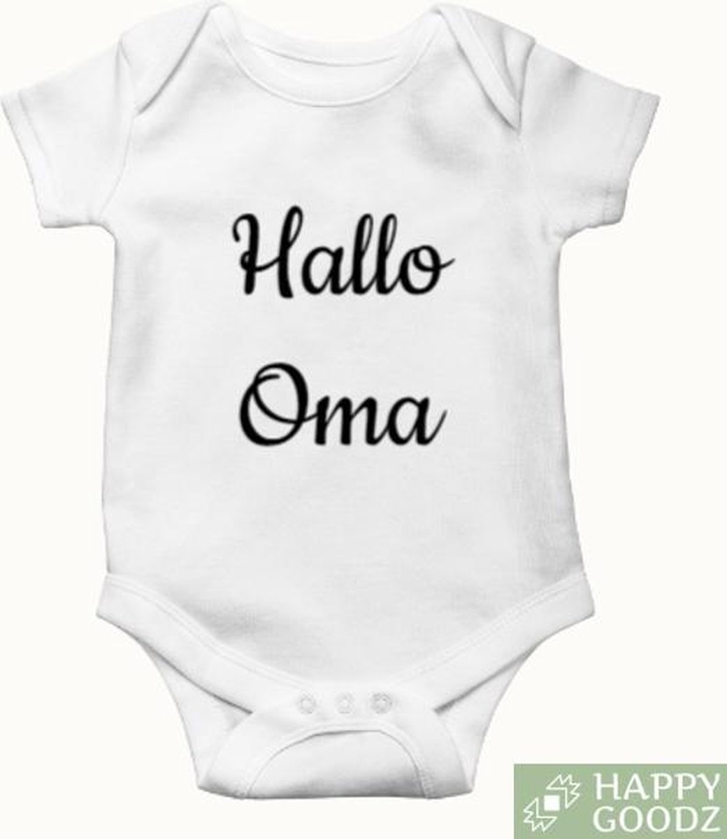 Baby Romper - Hallo Oma WIT - - Baby cadeau - Kraamcadeau - Zwangerschap aankondiging - rompertjes met tekst - 100% katoen - 0-3 maanden - Zwanger - Grootmoeder - Grandma to be - jullie worden opa en oma - pregnancy announcement - Cadeau