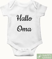 Happy Goodz shop Baby Romper Hallo Oma WIT, Zwangerschapsaankondiging / bekendmaking, Zwanger, 100% katoen, kraam cadeau, rompertje met tekst, aanstaande mama / Oma|0-3 maanden - S