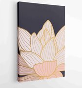 Hand tekenen gouden lotusbloem en bladeren. Ontwerp voor verpakkingsontwerp, post op sociale media, omslag, banner, kunst aan de muur. 2 - Moderne schilderijen – Verticaal – 181426