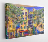 Onlinecanvas - Schilderij - Twee Bomen In De Ochtendstraat Art Horizontaal Horizontal - Multicolor - 50 X 40 Cm