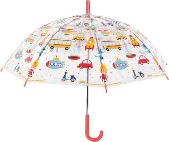 Kinderparaplu voor jongens - Rood Auto Verkeer - Transparant - Kinder Paraplu voor kinderen -