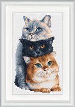 Dutch Stitch Brothers - DIY borduurpakket - DSB012A - Drie katten - Wit Aida - 26 x 18 cm