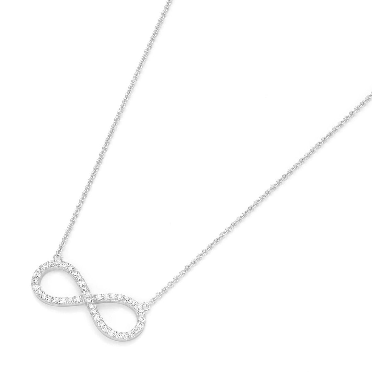 Infinity collier, Giorgio Martello ketting met hanger, waarin 42 briljant geslepen witte zirkonia zijn gezet.