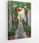 Smalle straat met bloemen in de oude stad van Frankrijk - Modern Art Canvas - Verticaal - 231748687 - 50*40 Vertical