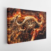 Onlinecanvas - Schilderij - Afrikaanse Buffel Art Horizontaal Horizontal - Multicolor - 80 X 60 Cm