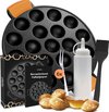 foto van Ocina Poffertjespan – Combo pack – 19 Poffertjes – Poffertjesmaker – Poffertjespan inductie – Poffertjespan electrisch – Gietijzeren pan - Inclusief doseerfles, handvaten, 6x poffertjesvorken en invetkwast – Gratis Receptenboek