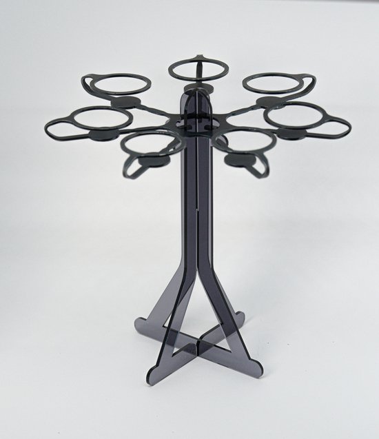 DineLight kandelaar 'BLOOM' solo:  enkelvoudige fles & tafel kandelaar voor 7 waxinelichtjes  /  kleur: zilver-staal /  materiaal: metaal 22 cm rond / 1,7 cm hoog