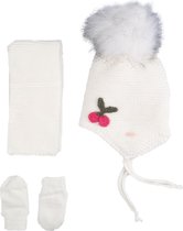 Kitti 3-Delig Winter Set | Muts met Fleecevoering - Sjaal - Handschoenen | 0-18 Maanden Baby Meisjes | Kers-03 (K2150-02)