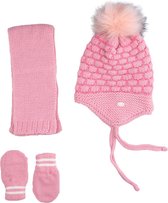Kitti 3-Delig Winter Set | Muts met Fleecevoering - Sjaal - Handschoenen | 0-18 Maanden Baby Meisjes | Dammen-03 (K2150-01)