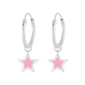 Joy|S - Zilveren ster bedel oorbellen - roze - oorringen