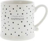 Bastion Collections - Mug white dots Black / Happiness 8x7 cm