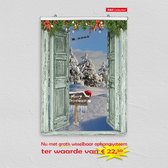 D&C Collection - poster - kerst poster - 60x80 cm - doorkijk - open groene deuren Merry Christmas sneeuwlandschap met Kerstmanslee- winter poster - kerst decoratie- kerstinterieur